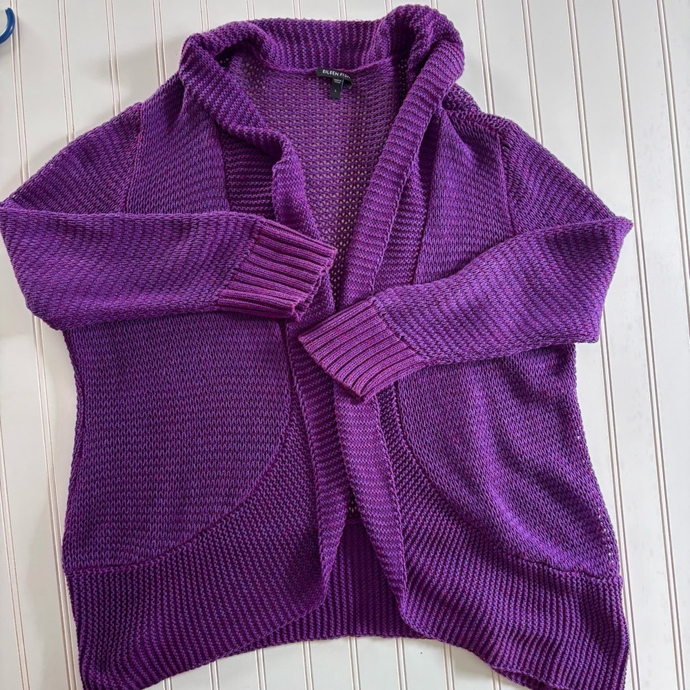 Eileen Fisher Sweater Cardigan Cashmere Cotton Blend Large